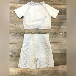 Women Seamless Light Gray Yoga set Fitness Sports Suits GYM Clothes Sz M